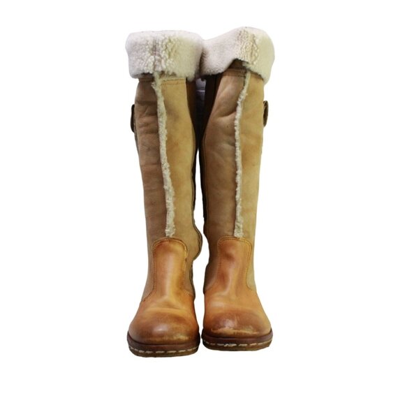 Area Forte Tan Leather Fleece Lined Side Zip Knee High Boots EU 38 US 7 - Picture 4 of 9